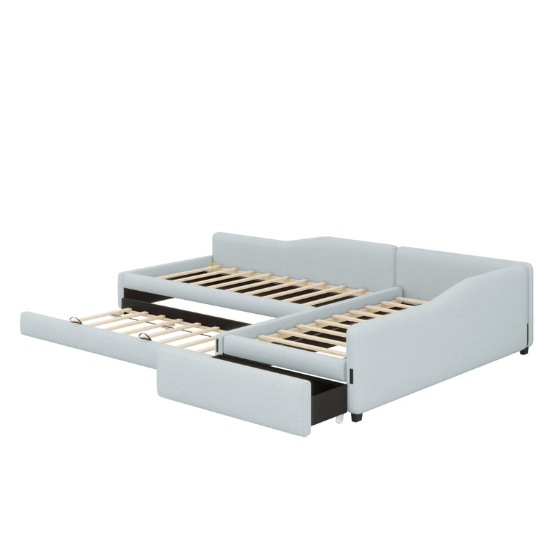 Upholstered Double Daybed With Trundle And Drawer