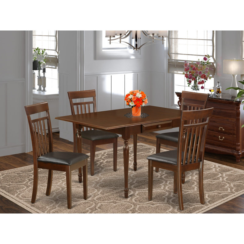 Ensemble de table de salle à manger 5 pièces moderne comprenant une table rectangulaire en bois avec Dropleaf et 4 chaises de salle à manger en similicuir, 36 x 54 pouces, acajou