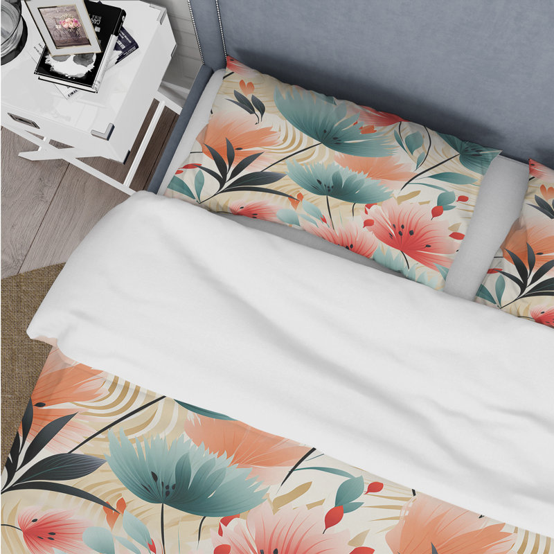 Ensemble de housse de couette très doux à motif tropical vert et rose II, Housse de couette pour très grand lit et 2 très