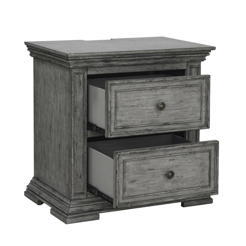Ensemble de chambre avec très grand lit à panneaux Temple Cloud et deux tables de chevet, Marron, Très grand
