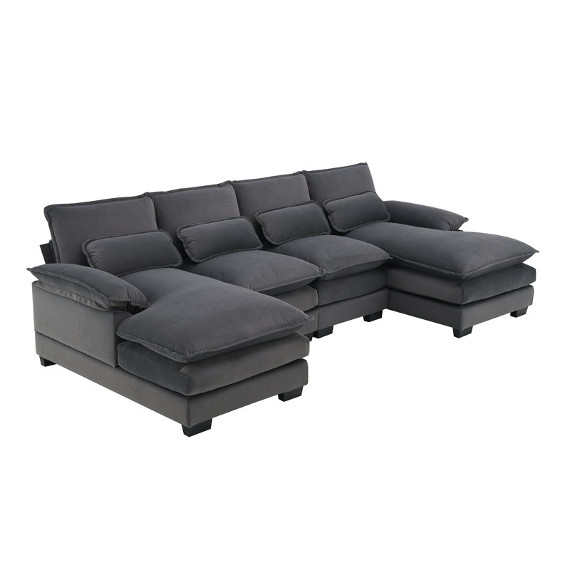 Alyzza Modern U-Shaped Sectional Sofa with Double Chaise & Lumbar Pillows – Sleeper Sofa for Apartments, Living Rooms