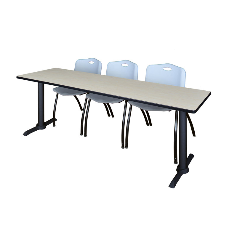 Table de formation Neyland Cain T-Base et 3 chaises empilables, Noir, Érable