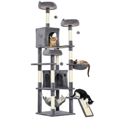 Arbre à chat, grande tour à chat de 76 pouces avec poteaux à griffer, gris foncé