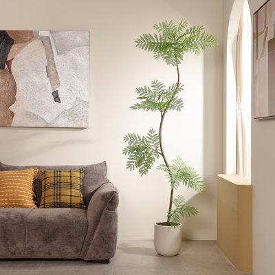 Adcock 7FT Tall Artificial Jacaranda Tree in White Planter,Faux Tree Fake Plant Decor - Lifelike Green Leaves, Modern Floor Tree - Home Decor