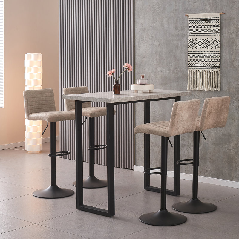 Vintage Suede Swivel Height Adjustable Upholstered Bar Stools Kitchen Barstools, Beige, 2