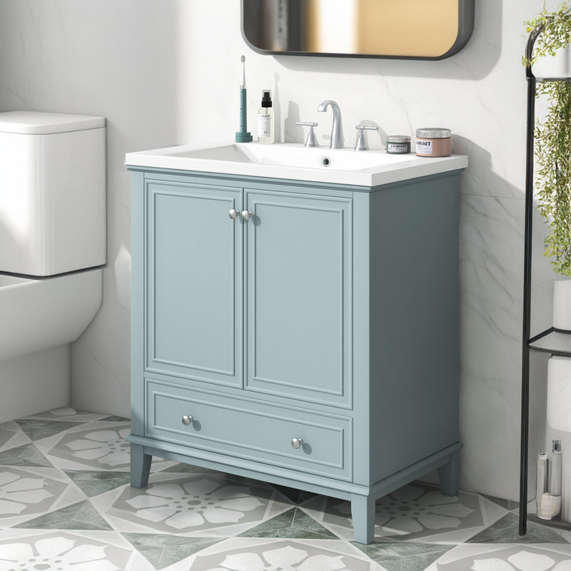 30'' Single Bathroom Vanity with Ceramic Top, Green