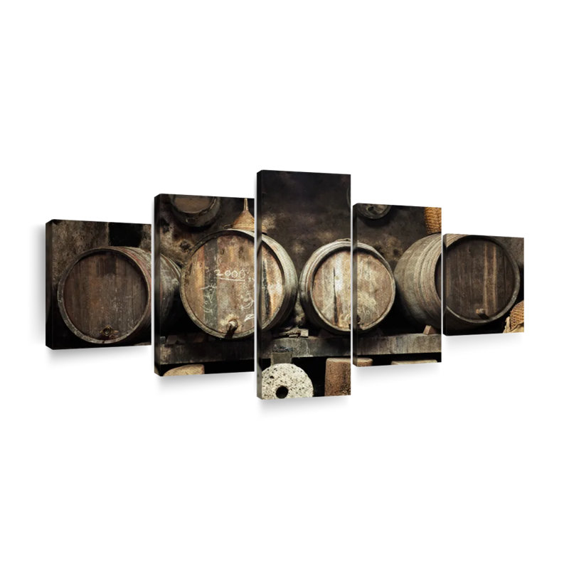Old Wine Cellar - 5 pièces sur toile tendue, H 36 po x l 80 po x P 1,25 po