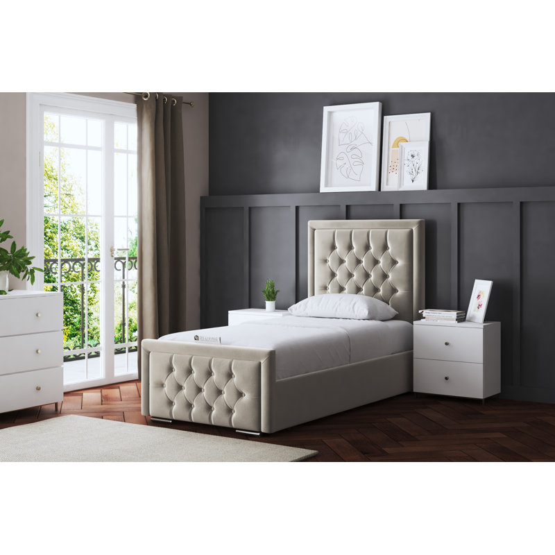 Allegra Upholstered Bed with Headboard, Small Single (2'6), Beige