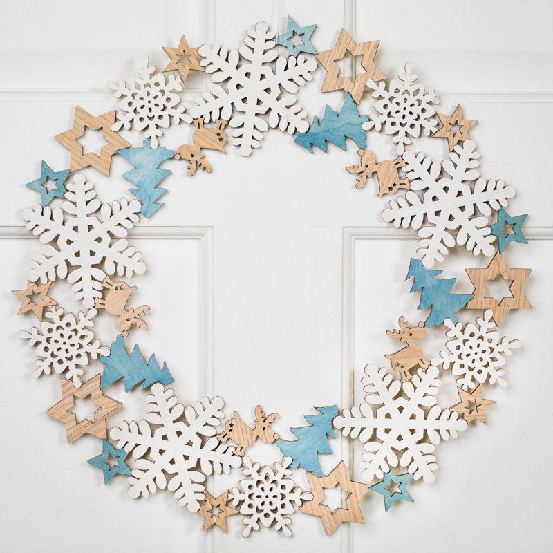 Couronne de Noël découpée en forme de flocon de neige - 15,75 po - non éclairée