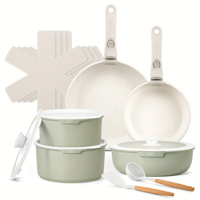 17-Piece Non-Stick Aluminum Cookware Set with Removable Handles