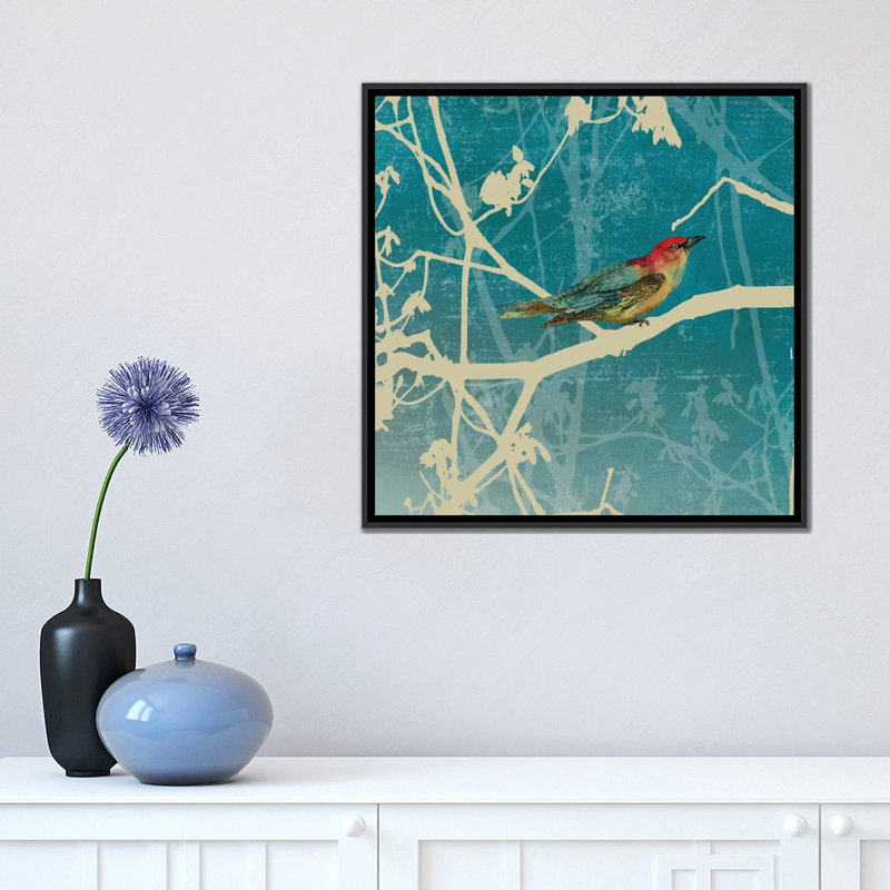 « blue oiseau i », impression sur toile, H 18 po x l 18 po x P 1,5 po, Toile avec cadre noir, Pas de tapis