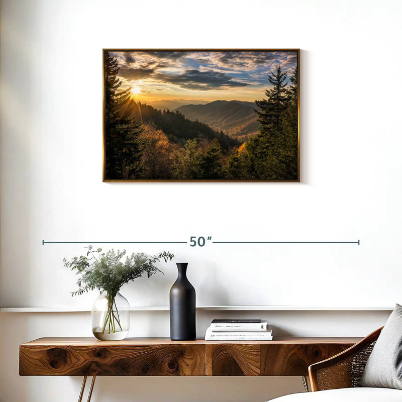 Lever de soleil dans les Smoky Mountains, Cadre flottant doré, 31 po x 21 po