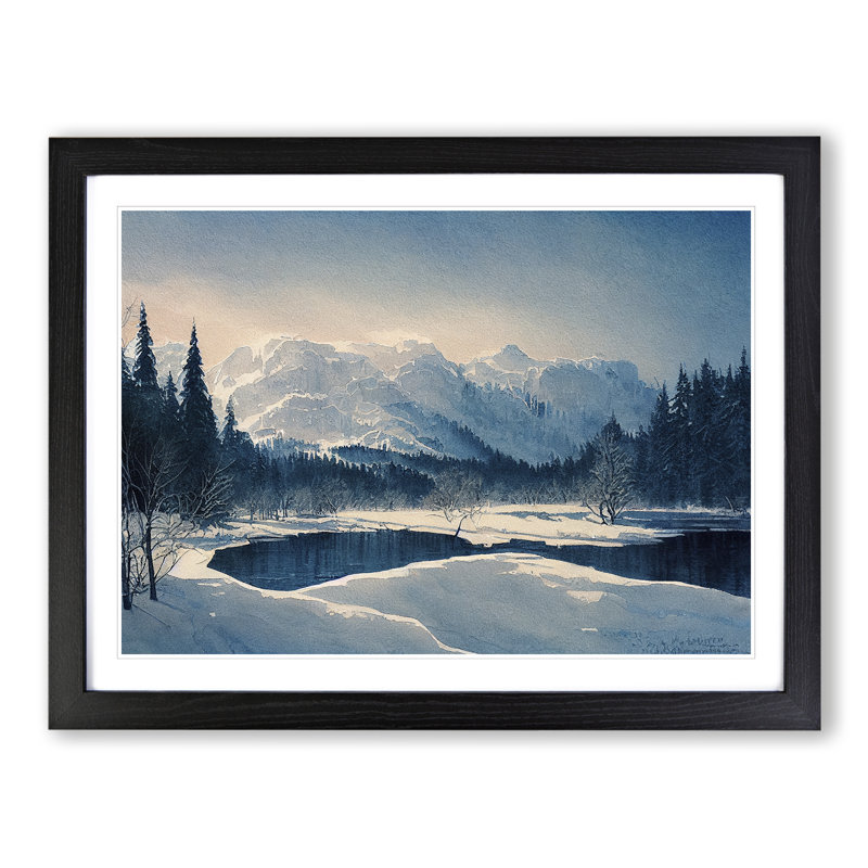 XH1022-10238X Winter Mountain Landscape Vol.1 - Single Picture Frame Painting, Black Framed, 25cm H x 34cm W x 2cm D