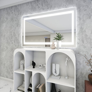 Miroir de salle de bain 36X60 avec lumières DEL, antibuée, à intensité variable, rétroéclairé à l'avant, miroir de salle de bain intelligent, fonction mémoire, incassable, verre trempé (horizontal / vertical)