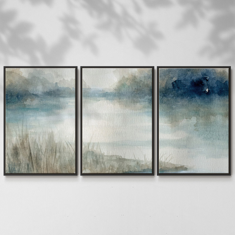 Still Still Waters - Toile encadrée multi-pièces, H 24 po x l 48 po, Cadre noir