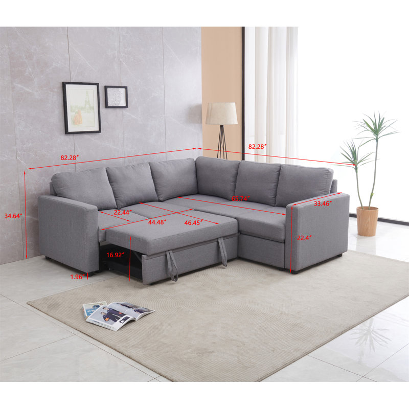 Sectional Sofa Bed, Beige Polyester
