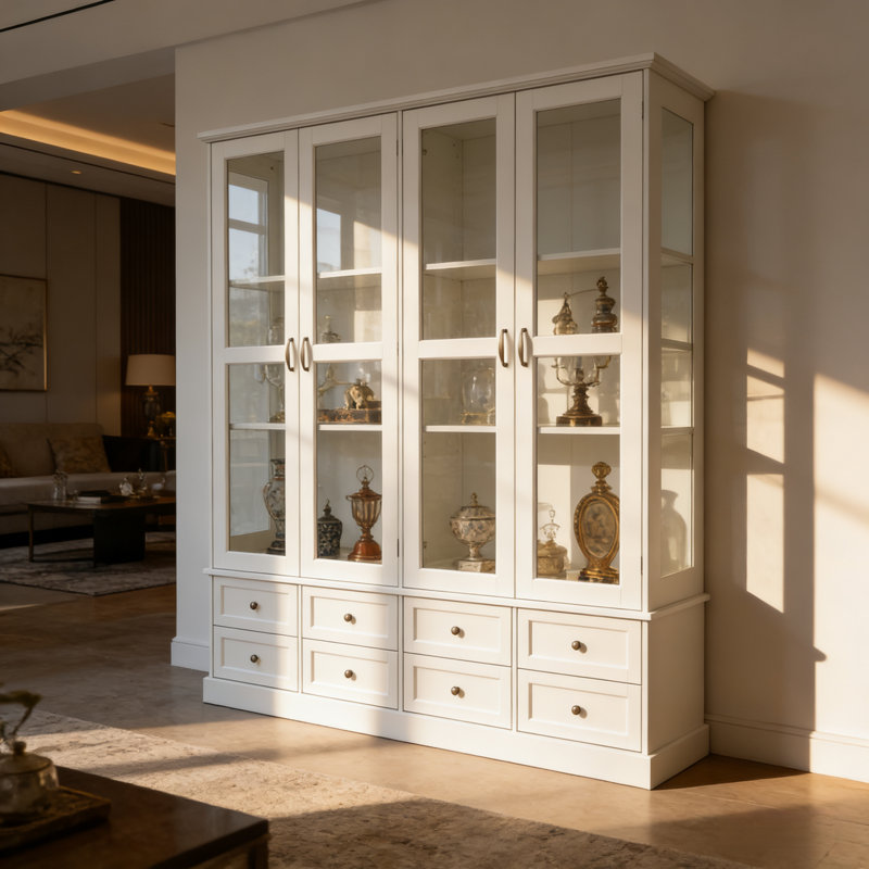 Vitrine à porte en verre 8 tiroirs avec lumières