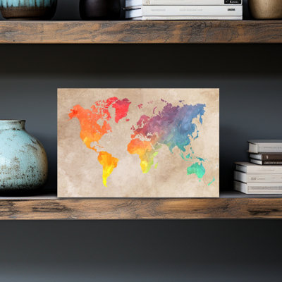Colorful World Map Colorful Retro Vintage Wall Art