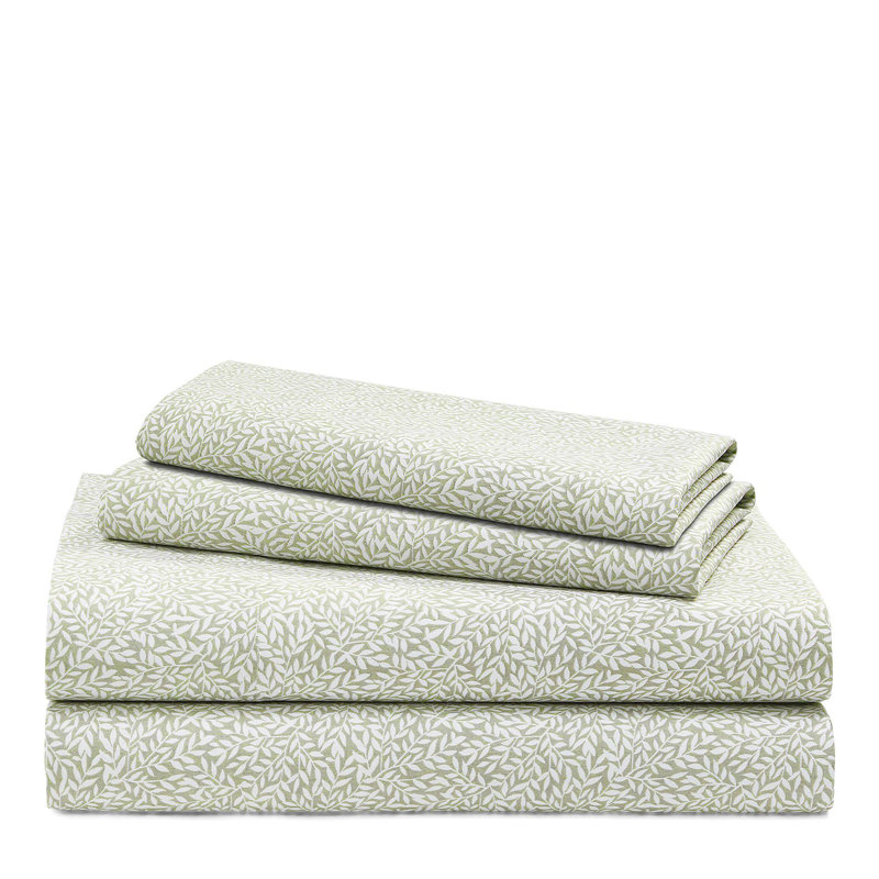 Spencer Leaf 230 Thread Count Cotton Sateen Sheet Set, Queen, Stone Gray