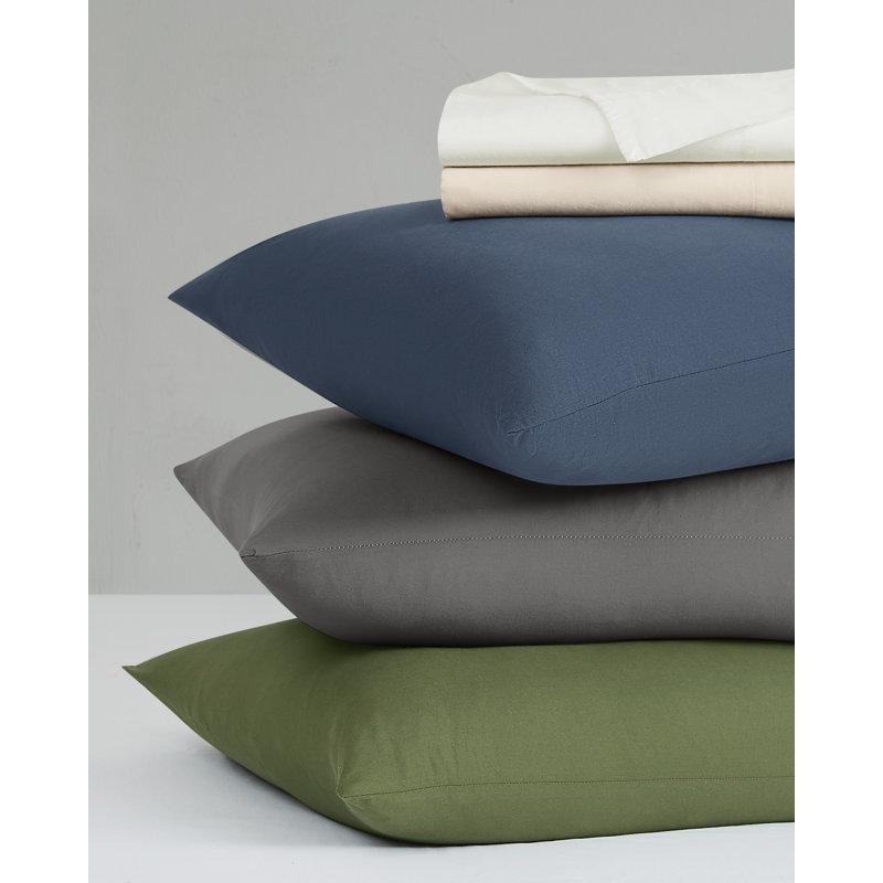 Brooklyn Loom Essential Cotton Sheet Set, Queen Sheet Set with 2 Pillowcases, Blue