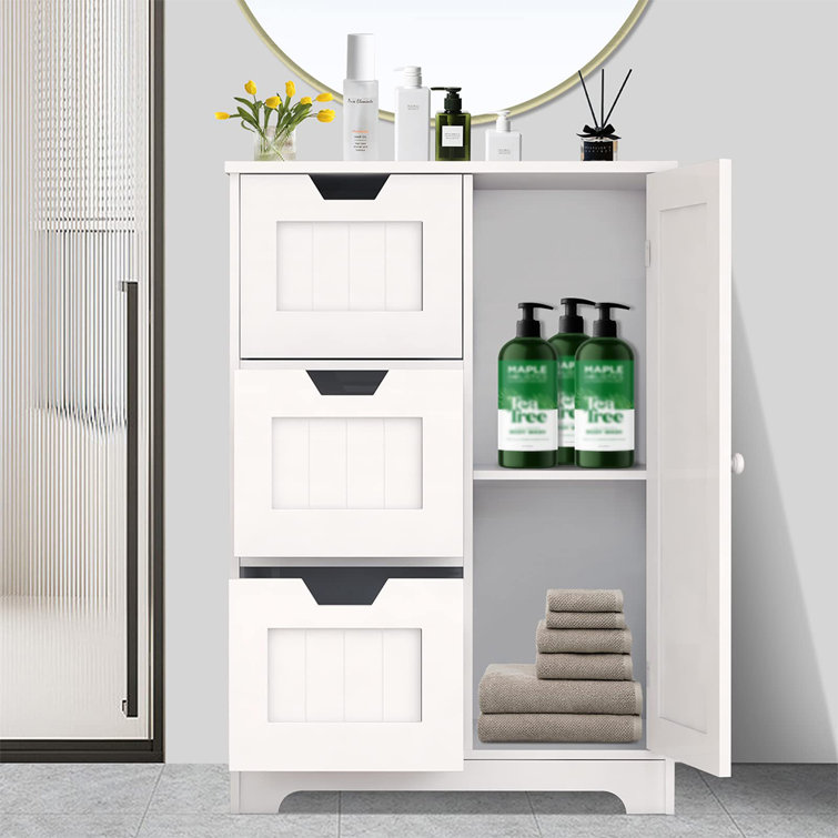 Myrtus Bathroom Storage Cabinet White Freestanding Organizer Cabinet for  Bathroom, 3 Drawers