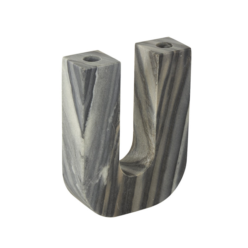 Porte-bougie abstrait en U Etha et marbre gris, Mat multicolore, H 8,05 po x l 6,05 po x P 2,05 po