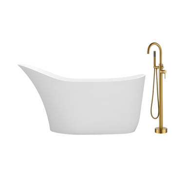 Vinura 66.9'' x 29.5'' Freestanding Soaking Solid Surface Bathtub