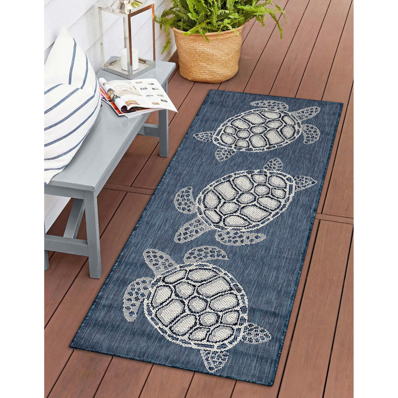 Tapis intérieur / extérieur bleu marine Saldanha, Tapis de couloir 1 pi 11 po x 4 pi 11 po