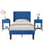Ensemble de chambre à coucher 3 pièces en velours bleu capitonné, lit plateforme moderne avec tête de lit incurvée et 2 tables de chevet assorties, ensemble de meubles de chambre de luxe avec tiroir de rangement-524607936