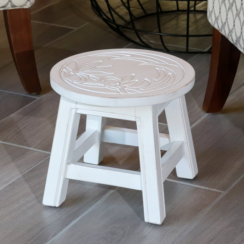 Escabeau en bois sculpté, Blanc