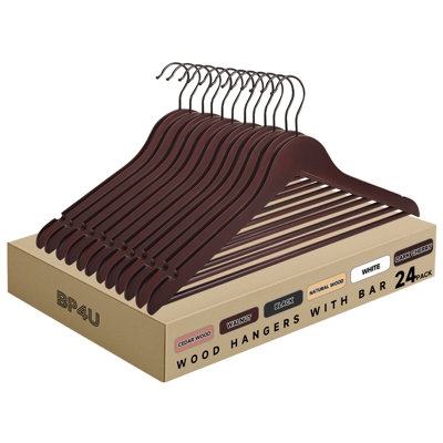 Premium Solid Wood Hangers with Non-Slip Trouser Bar, Heavy-Duty Suit Coat Wooden Hangers for Jackets, Shirts, and Dresses