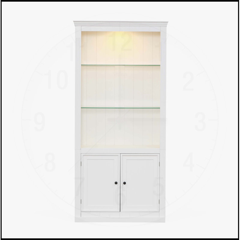 Étagère de présentation 78,75 "à 4 niveaux avec plafonnier à 5 couleurs à intensité variable, bibliothèque de ferme autoportante avec rangement et portes, tablettes réglables en verre pour la maison et le bureau - Blanc