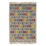 Vintage Swedish Rya Rug, Beige With Colorful Scandinavian Geometry - Rug & Kilim