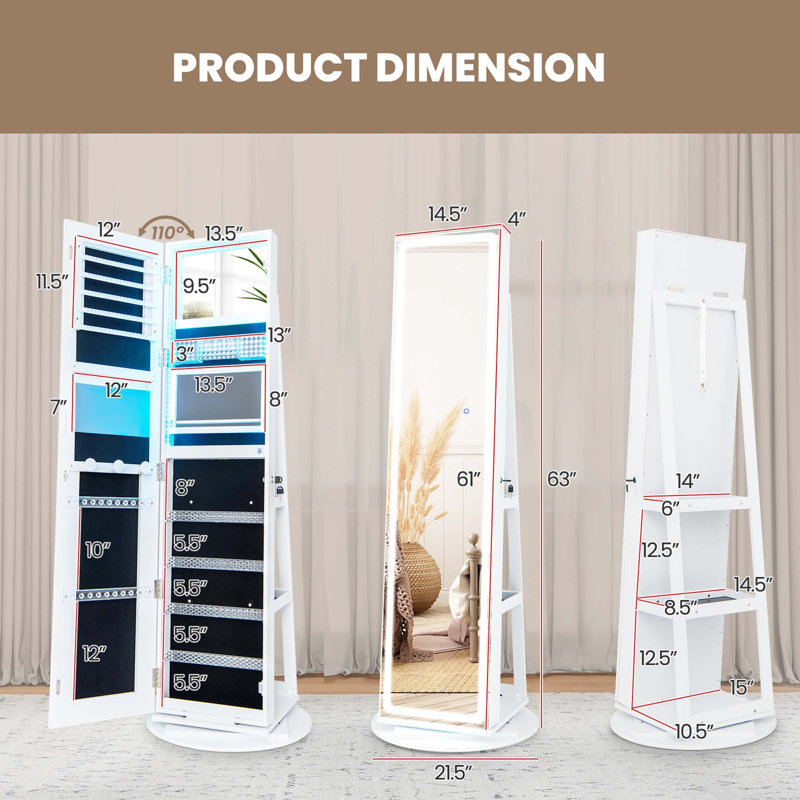 Nikos 21.5'' Wide Freestanding Jewelry Armoire