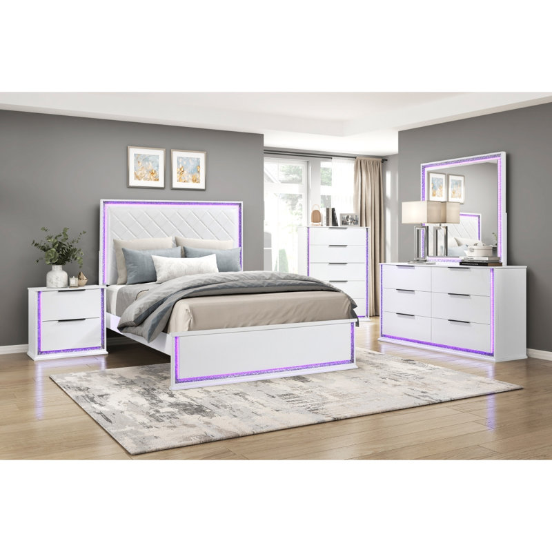 Mobilier de chambre à coucher contemporain à 1 tête de lit tapissier à finition contemporaine blanc glam Glam