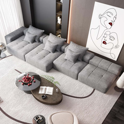Canapé modulaire moderne de 6 pièces avec 6 coussins avec configuration flexible et tissu chenille scintillant
