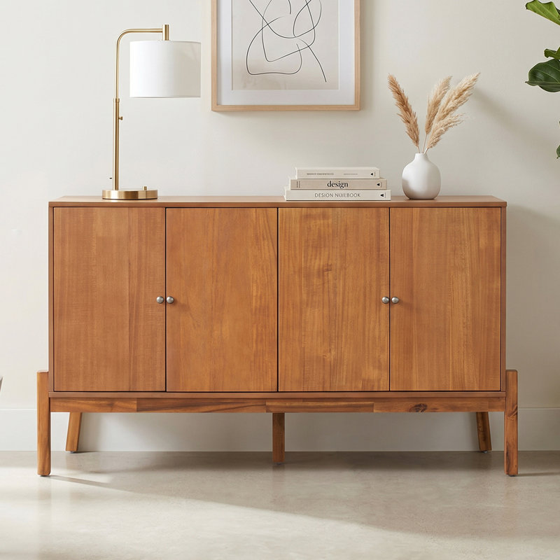 Armoire de rangement de bureau 60 po à 4 portes avec tablettes réglables, Brun