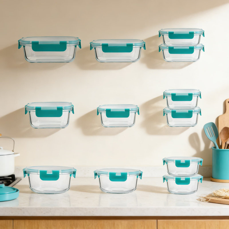 Ensemble de 24 contenants pour aliments en verre avec couvercles verrouillables, contenants hermétiques pour la préparation des repas au micro-ondes, au four, au congélateur et au lave-vaisselle, verre borosilicaté