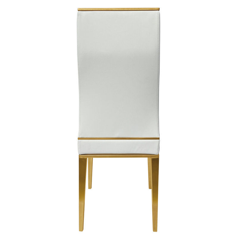 Faux Leather Upholstered Dining Chair with Stainless Steel Base, White, Gold
