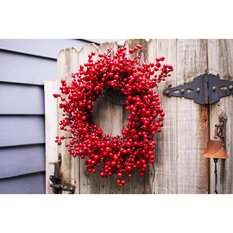 Little red berries wreath as Christmas decor Stock Photo by Anna_Om