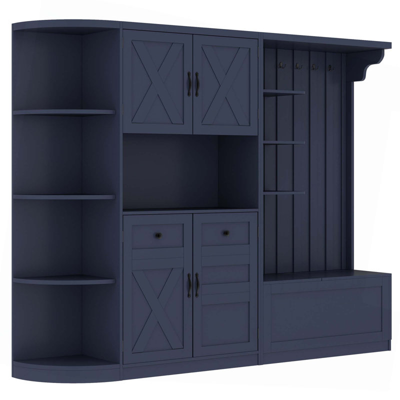 Multifunctional Left-Right Combination Hall Cabinet With Storage And 4 Hooks,Storage Cabinet/ Hall Tree 2 In 1 For Living Room, Kitchen And Hallway