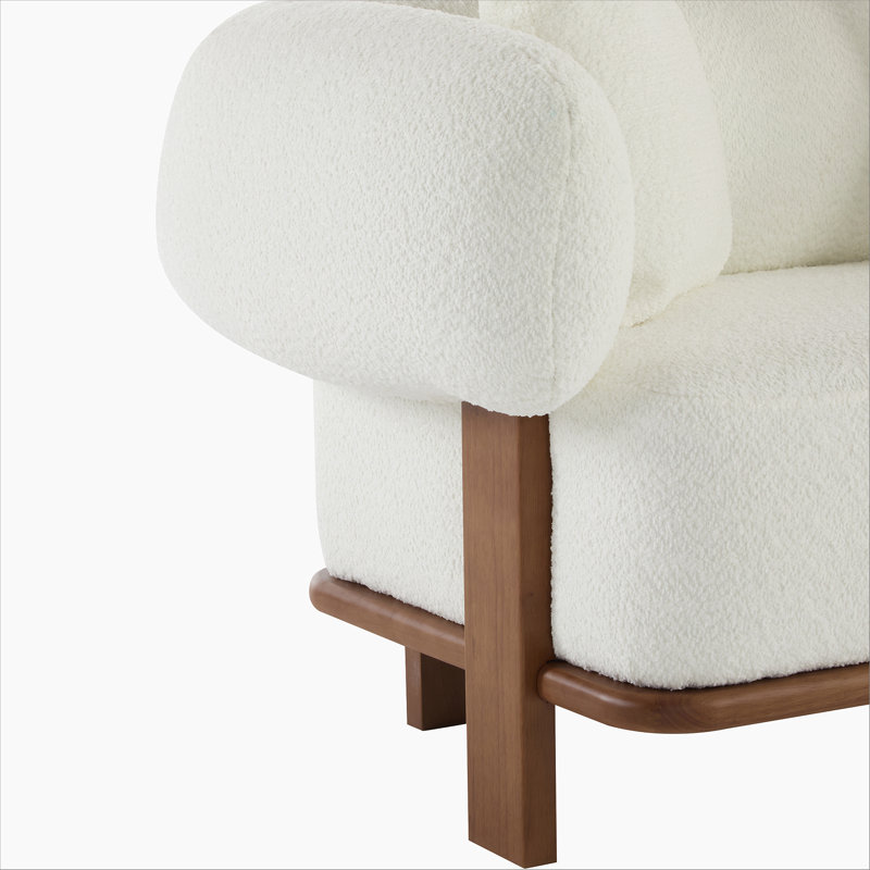 Round Arm Curved Sofa-Beige, Beige
