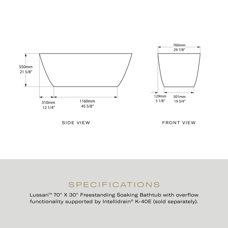 Lussari 70" x 30" Freestanding Soaking Bathtub, White