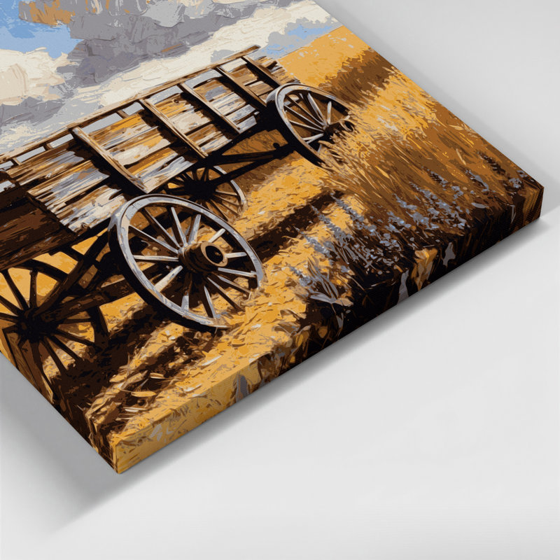 «Farm Farm Wagon», art mural sur toile beige, H 12 po x l 12 po