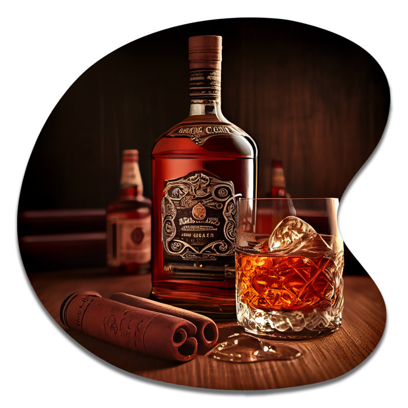 Whisky avec cigares I - décoration murale asymétrique en métal, forme unique, H 33 po x l 33 po