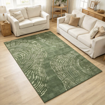 Tapis vert abstrait abstraites pour le salon, tapis lavable, antidérapant et minimaliste Boho