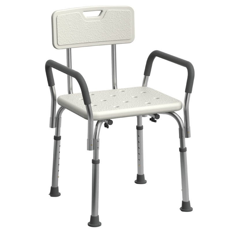 Shower Chair with Backrest and Padded Armrests, White