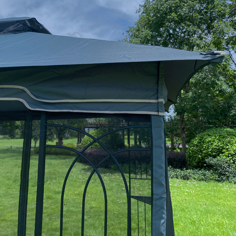 Gray 13x10ft Metal Patio Gazebo Canopy Tent with Mosquito Net