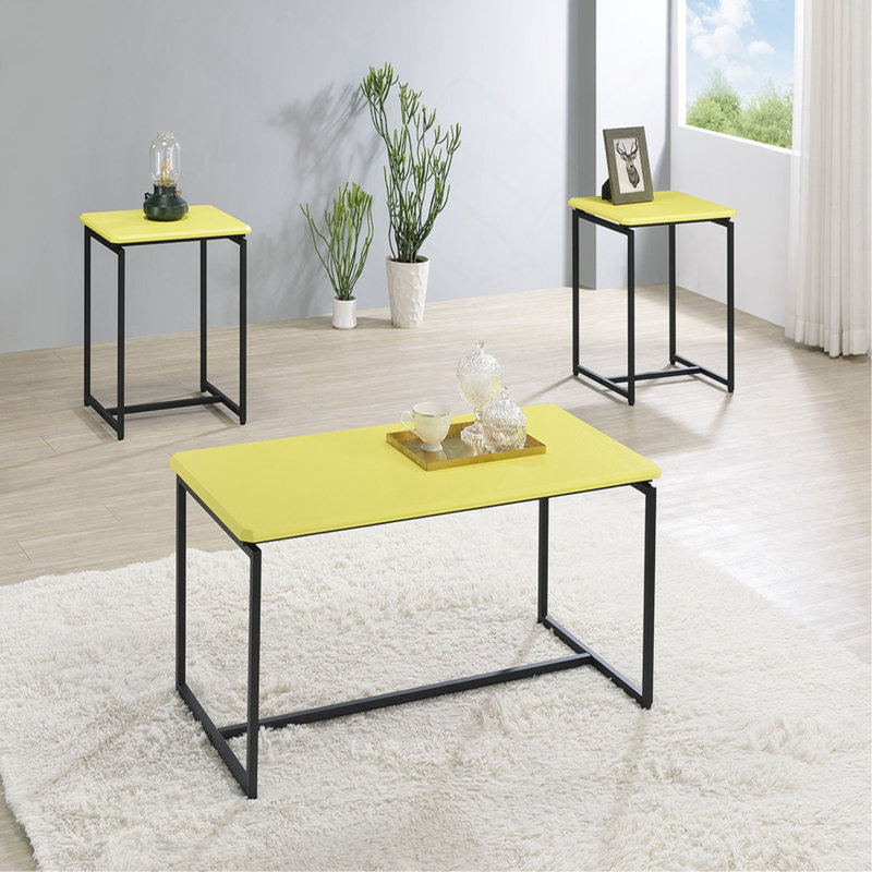 Ensemble de table basse et de table de bout en fibre de carbone 3 pièces Gaetano, Jaune