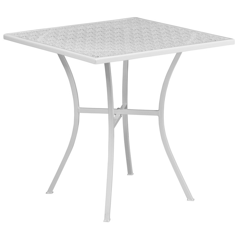 White 28" Square Steel Patio Table Set with 4 Round Back Chairs